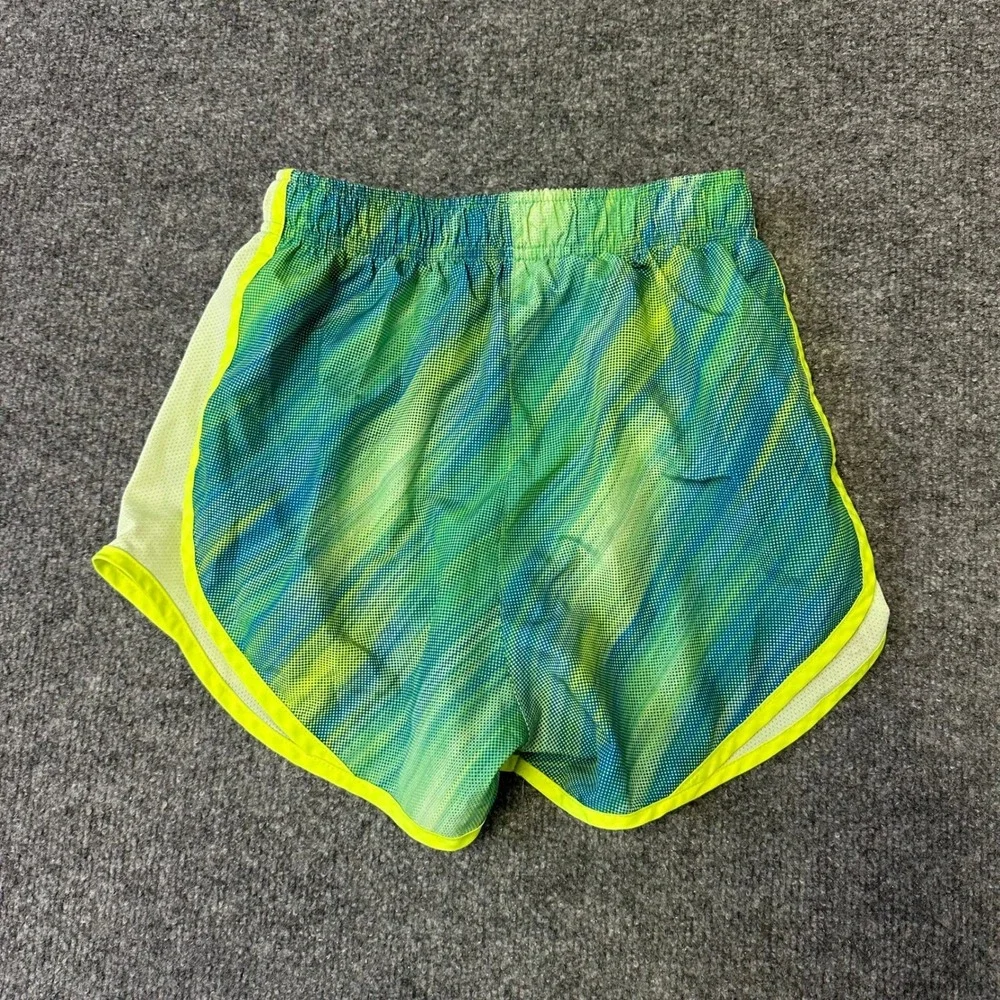 Nike Athletic Shorts Womens XS Green Yellow Abstract Dri-Fit Running Mesh Liner